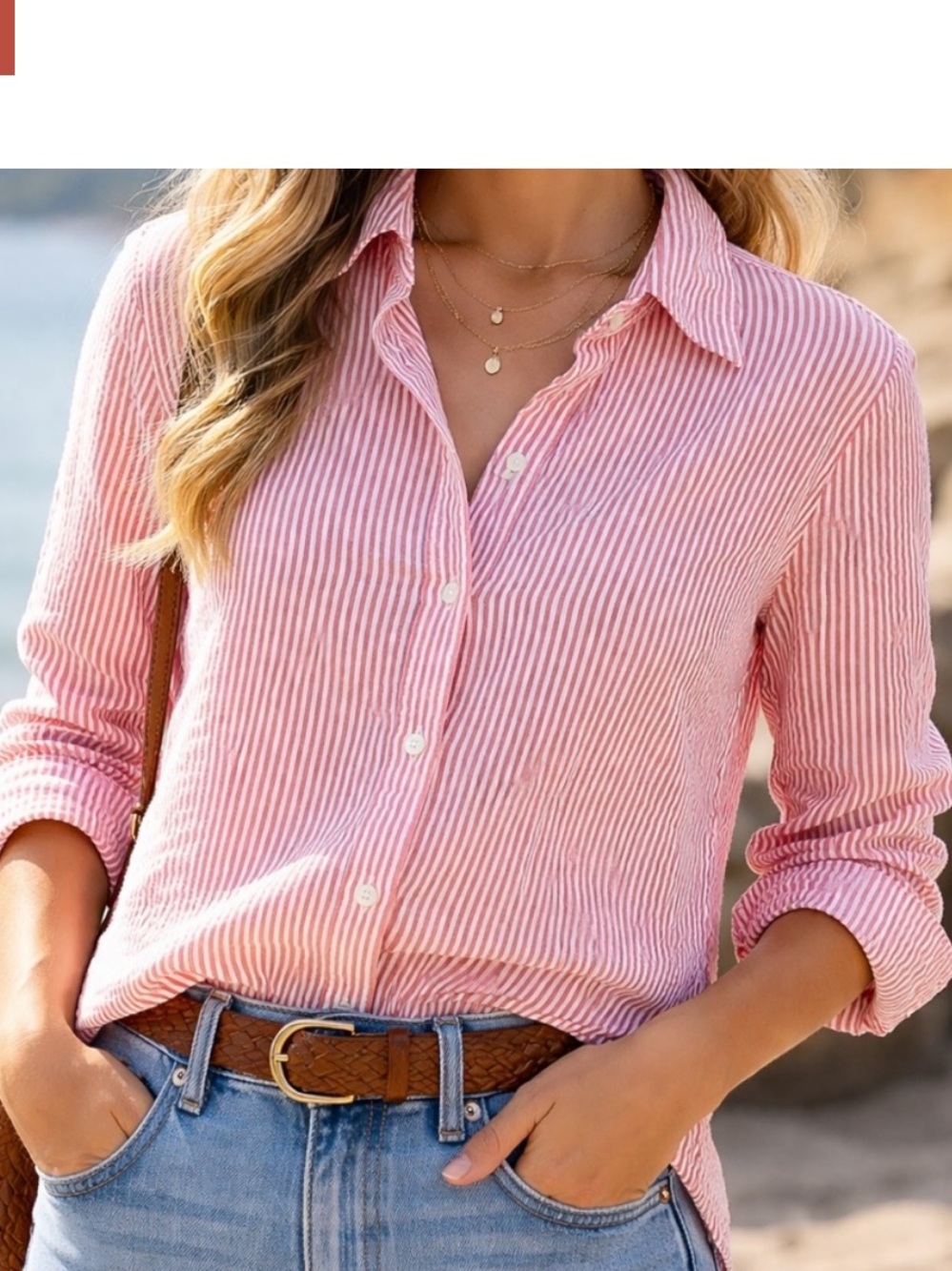 Jill McGowan Button Down Blouse Portland Pink White Gingham Check Cotton top